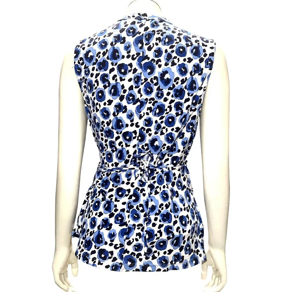 41 Hawthorn Small Blue Black Abstract Leopard Print Wrap Blouse - Picture 5 of 12